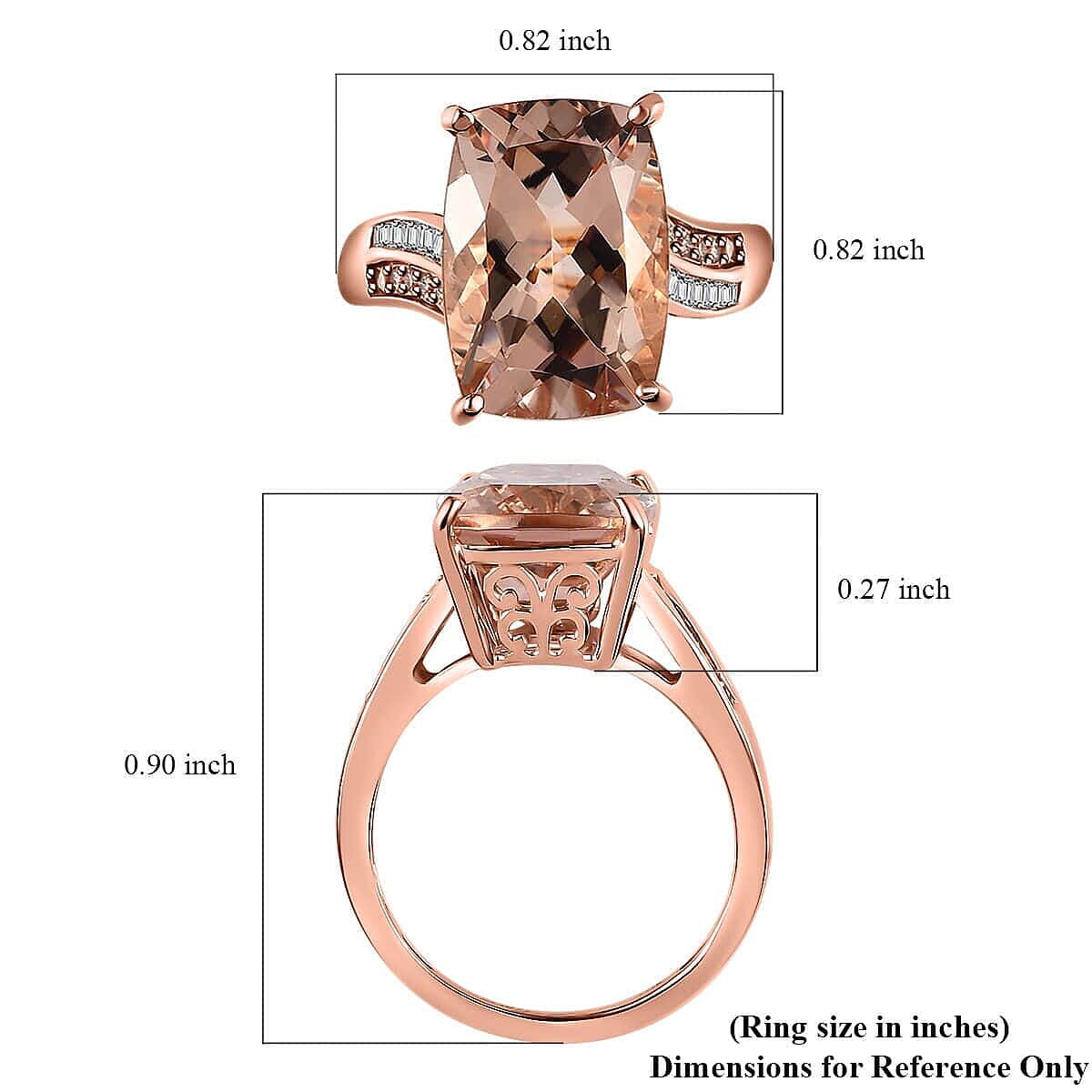 Luxoro 10K Rose Gold AAA Marropino Morganite and I2 Natural Champagne and White Diamond Ring (Size 6.0) 6.50 ctw