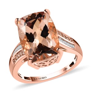 Luxoro 10K Rose Gold AAA Marropino Morganite and I2 Natural Champagne and White Diamond Ring (Size 8.0) 6.50 ctw
