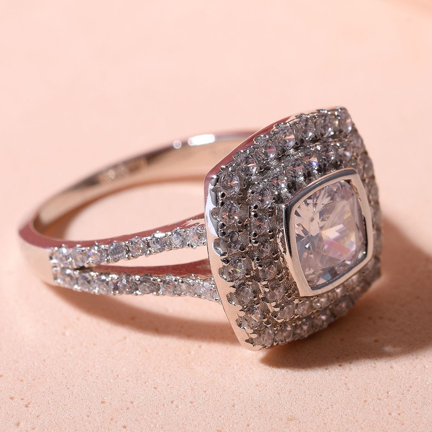 Simulated Diamond 1.15 ctw Ring in Rhodium Over Sterling Silver (Size 6.5)
