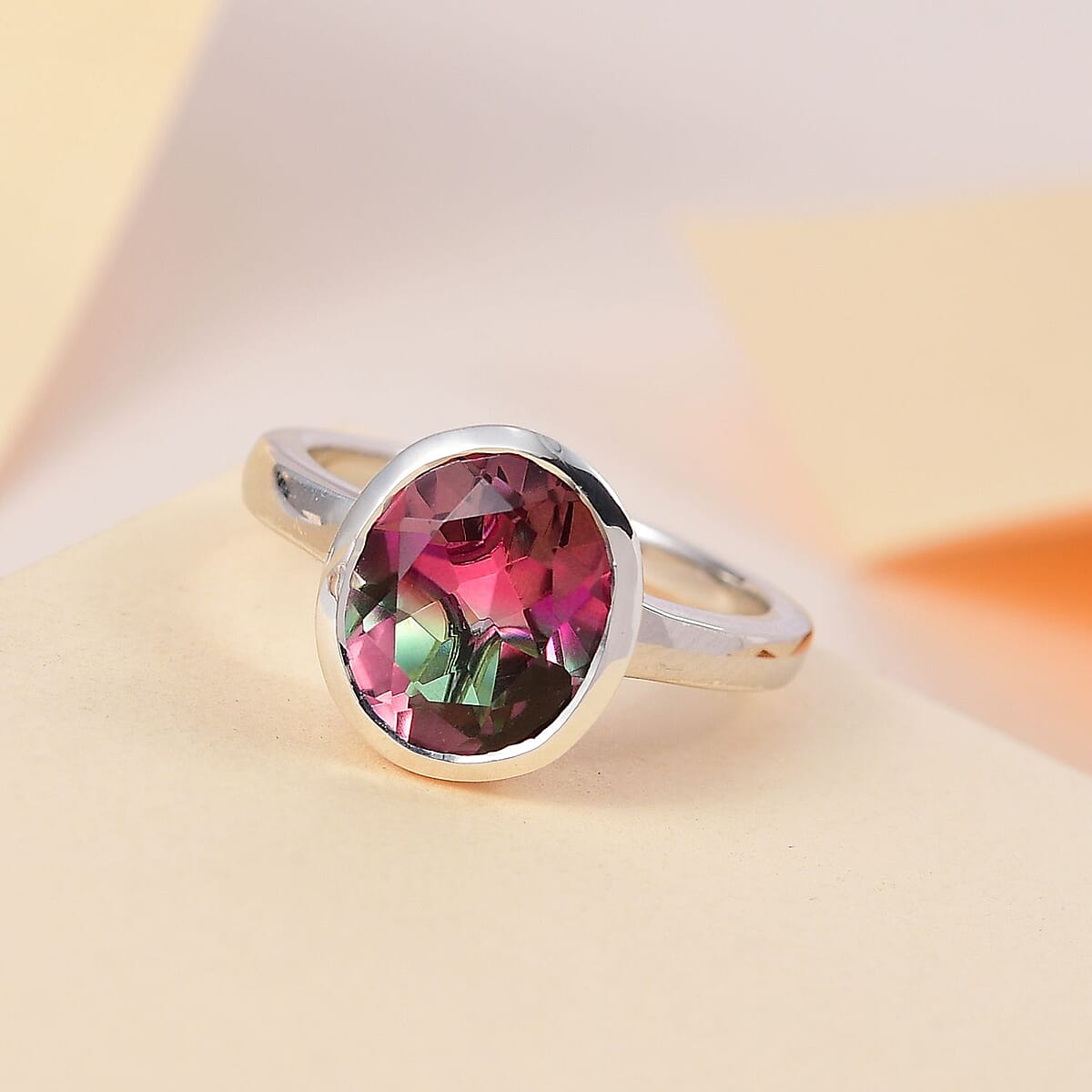 Watermelon Quartz (Triplet) Solitaire Ring in Platinum Over Sterling Silver (Size 7.0) 3.85 ctw image number 1