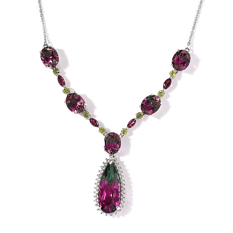 Watermelon Quartz (Triplet) and Multi Gemstone Necklace 18 Inches in Platinum Over Sterling Silver 29.00 ctw