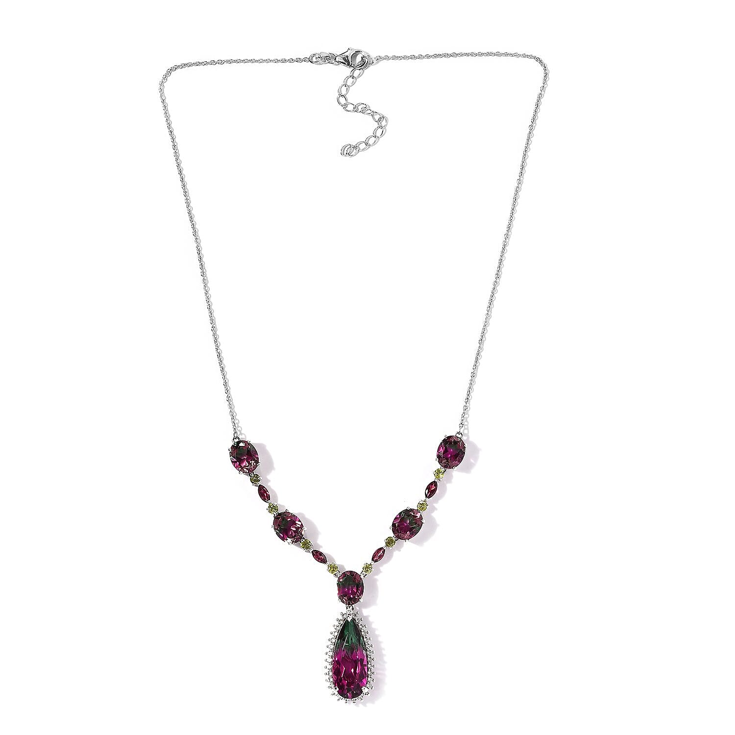 Watermelon Quartz (Triplet) and Multi Gemstone Necklace 18 Inches in Platinum Over Sterling Silver 29.00 ctw