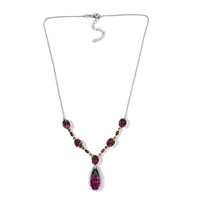 Watermelon Quartz (Triplet) and Multi Gemstone Necklace 18 Inches in Platinum Over Sterling Silver 29.00 ctw