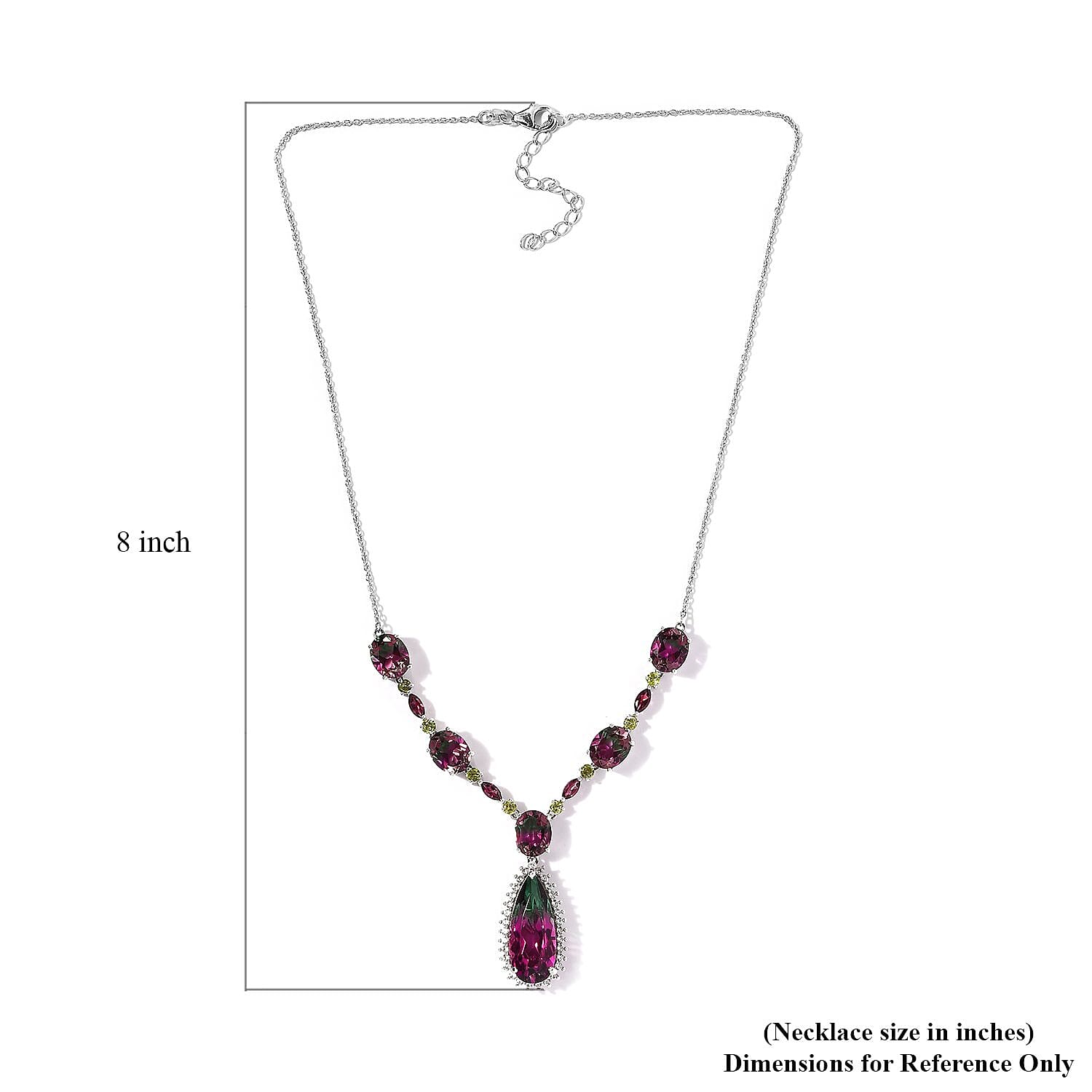Watermelon Quartz (Triplet) and Multi Gemstone Necklace 18 Inches in Platinum Over Sterling Silver 29.00 ctw