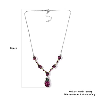 Watermelon Quartz (Triplet) and Multi Gemstone Necklace 18 Inches in Platinum Over Sterling Silver 29.00 ctw
