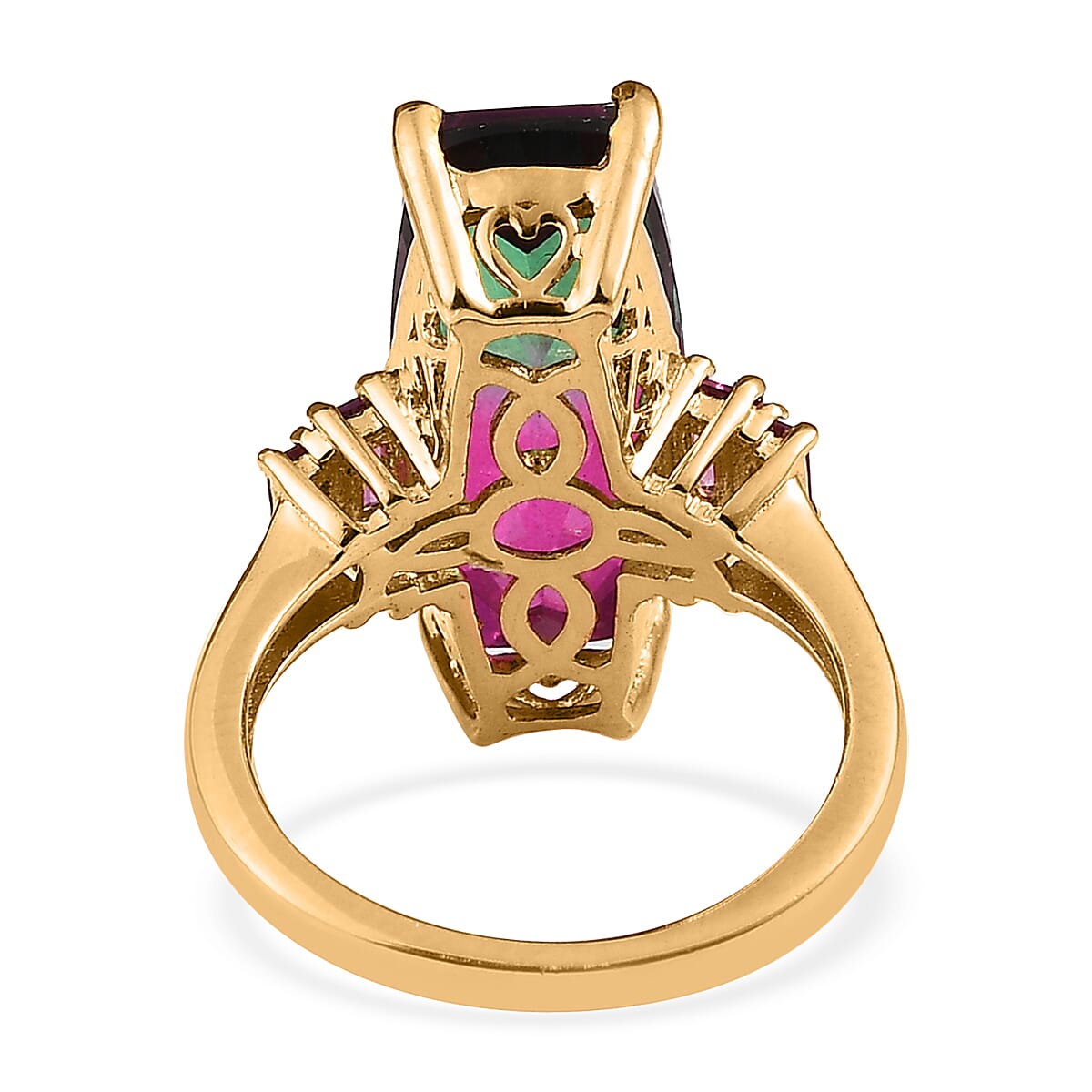 Watermelon Quartz (Triplet) and Orissa Rhodolite Garnet Ring in Vermeil Yellow Gold Over Sterling Silver (Size 10.0) 9.25 ctw image number 4