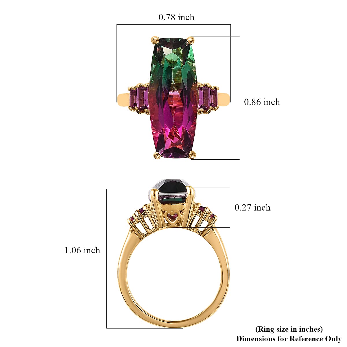 Watermelon Quartz (Triplet) and Orissa Rhodolite Garnet Ring in Vermeil Yellow Gold Over Sterling Silver (Size 10.0) 9.25 ctw