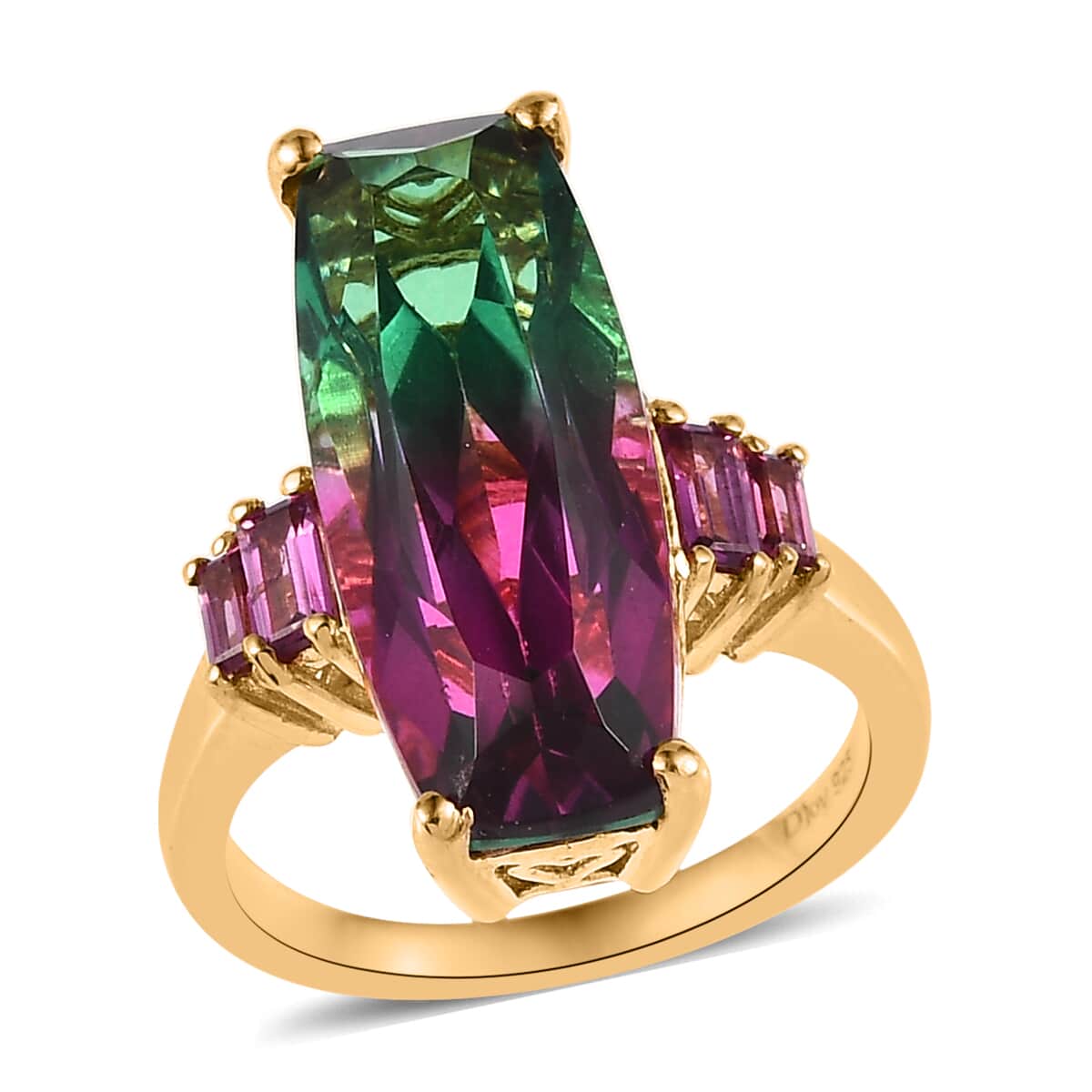 Watermelon Quartz (Triplet) and Orissa Rhodolite Garnet Ring in Vermeil Yellow Gold Over Sterling Silver (Size 8.0) 9.25 ctw image number 0