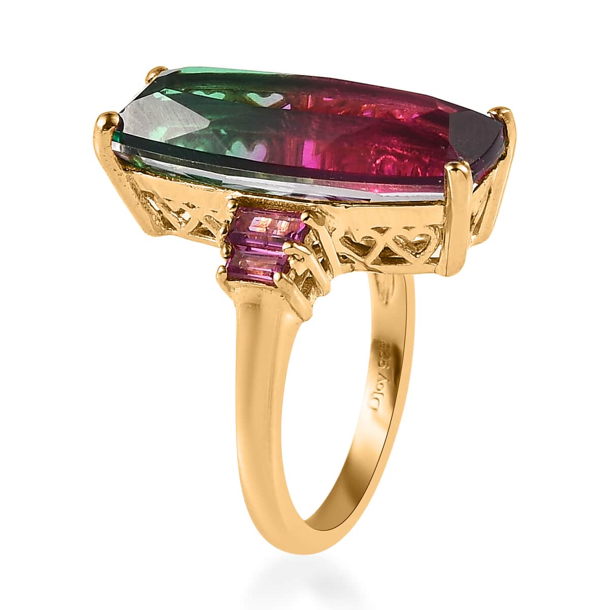 Watermelon Quartz (Triplet) and Orissa Rhodolite Garnet Ring in Vermeil Yellow Gold Over Sterling Silver (Size 8.0) 9.25 ctw image number 3