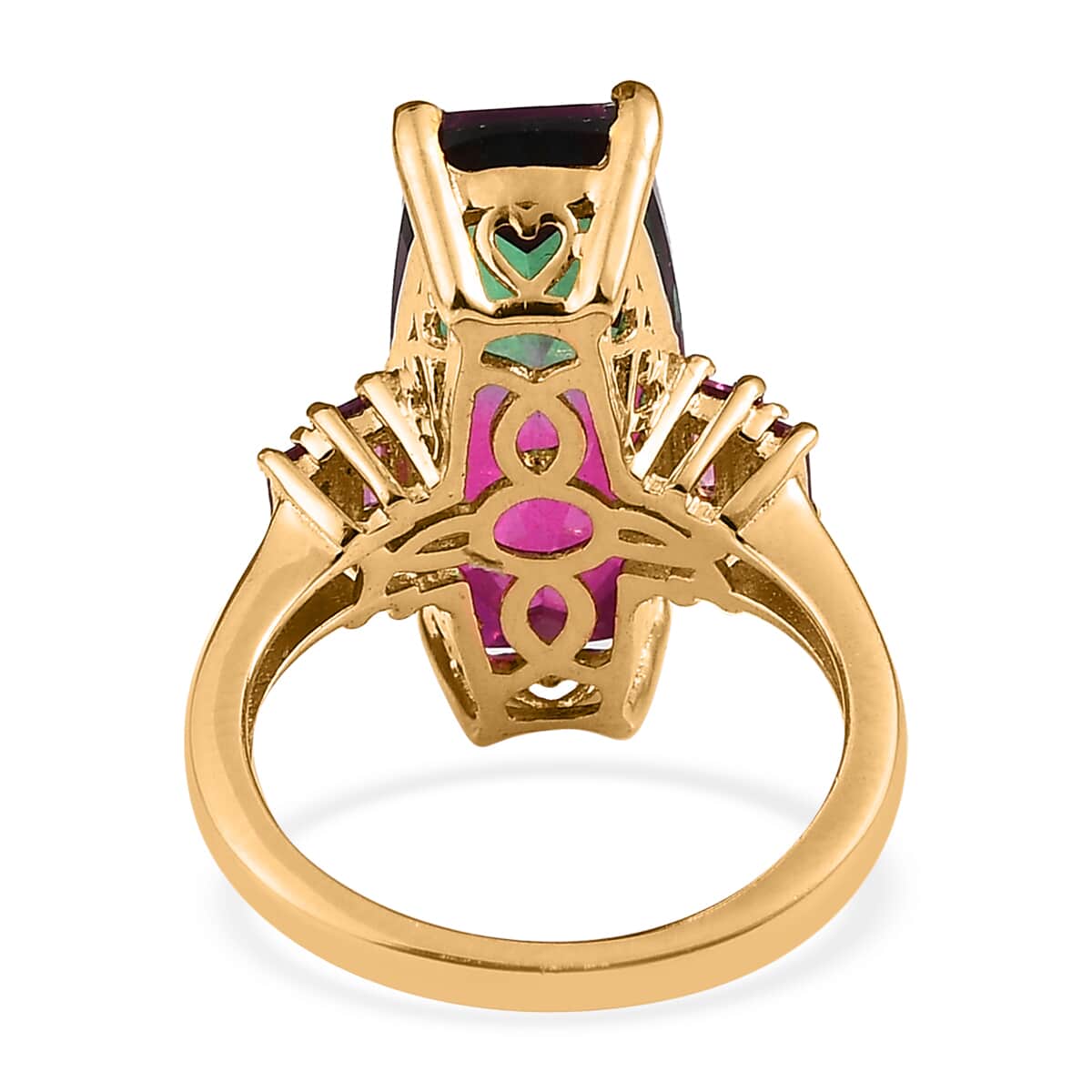 Watermelon Quartz (Triplet) and Orissa Rhodolite Garnet Ring in Vermeil Yellow Gold Over Sterling Silver (Size 8.0) 9.25 ctw image number 4