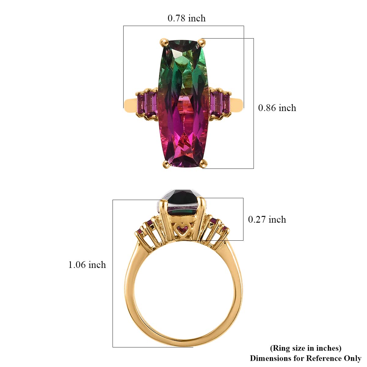 Watermelon Quartz (Triplet) and Orissa Rhodolite Garnet Ring in Vermeil Yellow Gold Over Sterling Silver (Size 8.0) 9.25 ctw image number 5