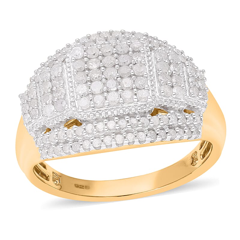 White Diamond 0.99 ctw Ring in 18K Vermeil Yellow Gold Over Sterling Silver (Size 11.5)