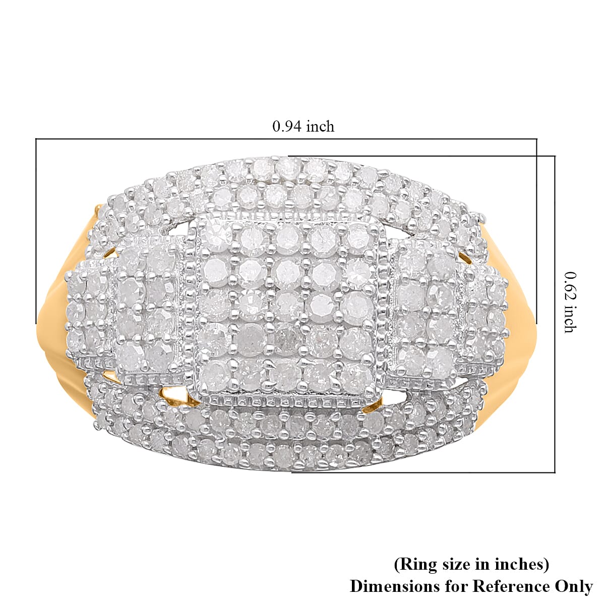 White Diamond 0.99 ctw Ring in 18K Vermeil Yellow Gold Over Sterling Silver (Size 11.5)
