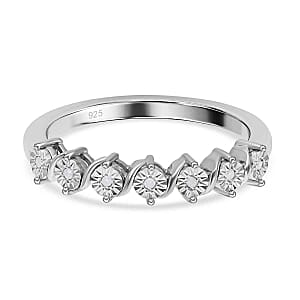 White Diamond Ring in Platinum Over Sterling Silver (Size 8)