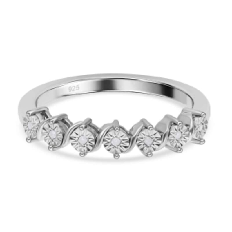 White Diamond Ring in Platinum Over Sterling Silver (Size 8)