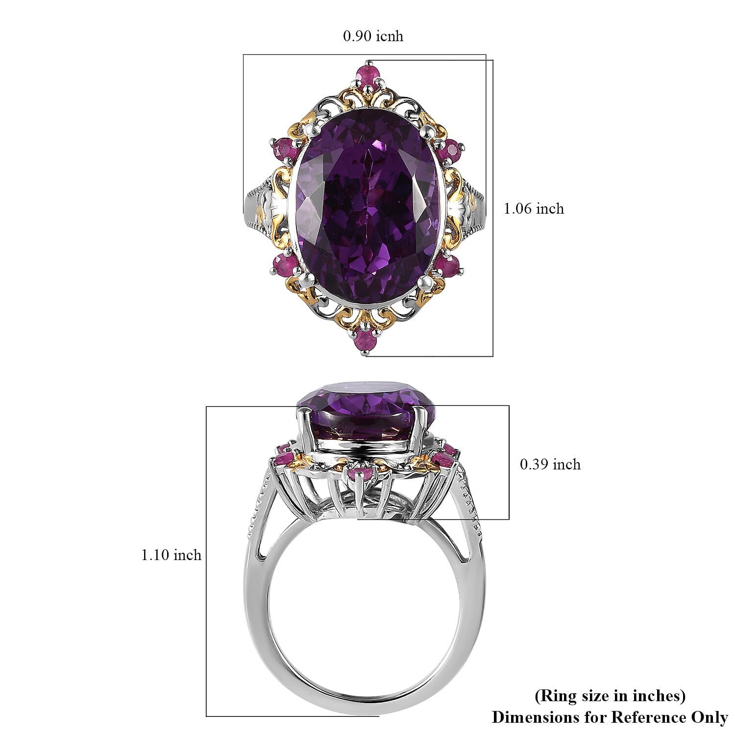 Lab Grown Color Change Sapphire and Niassa Ruby (FF) Ring in Vermeil Yellow Gold and Platinum Over Sterling Silver (Size 10.0) 15.15 ctw