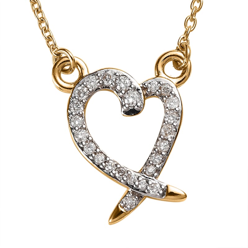 Luxoro 14K Yellow Gold G-H I2 Diamond Heart Necklace 18 Inches 0.15 ctw