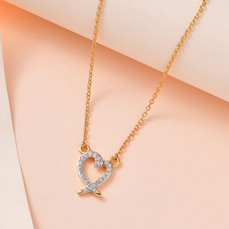 Luxoro 14K Yellow Gold G-H I2 Diamond Heart Necklace 18 Inches 0.15 ctw