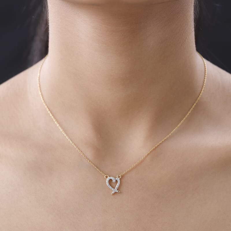 Luxoro 14K Yellow Gold G-H I2 Diamond Heart Necklace 18 Inches 0.15 ctw