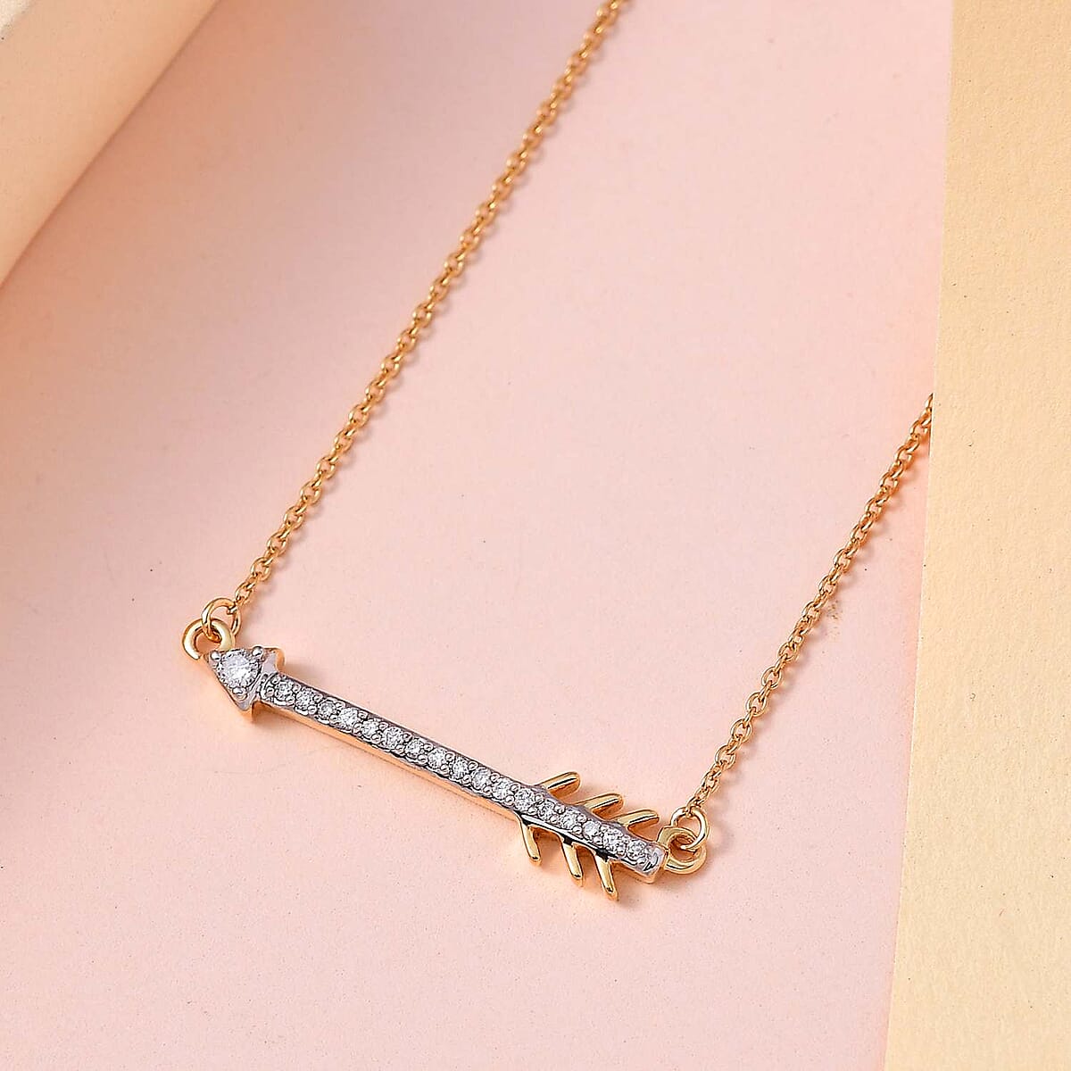 Luxoro 14K Yellow Gold G-H I2 White Diamond Arrow Necklace 18 Inches 0.15 ctw image number 1