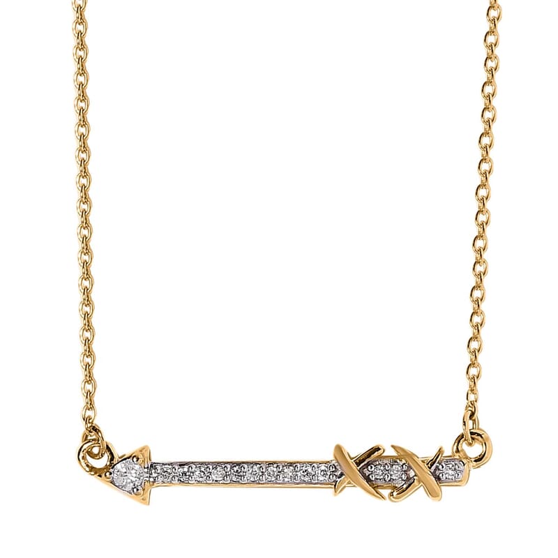 Luxoro 14K Yellow Gold G-H I2 White Diamond Arrow Necklace 18 Inches 0.09 ctw