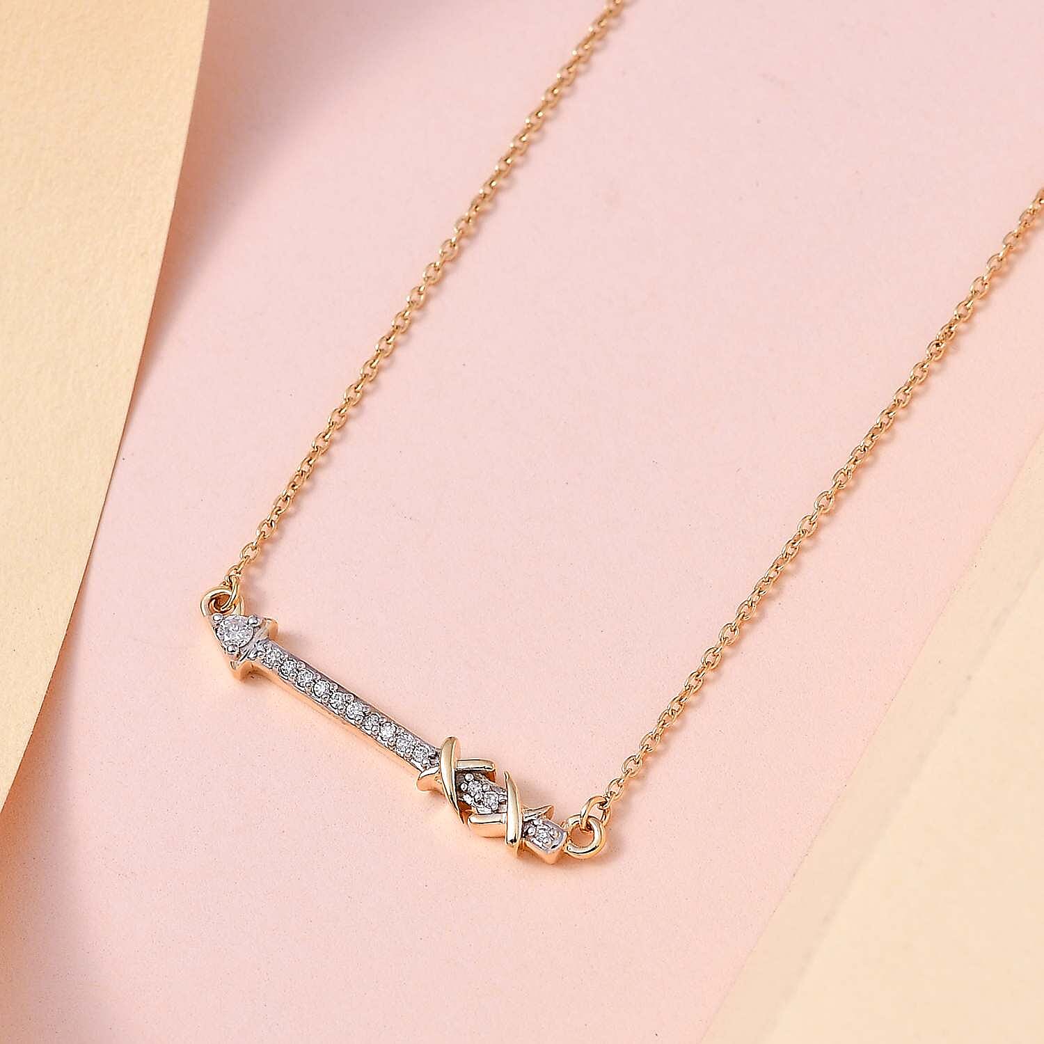 Luxoro 14K Yellow Gold G-H I2 White Diamond Arrow Necklace 18 Inches 0.09 ctw