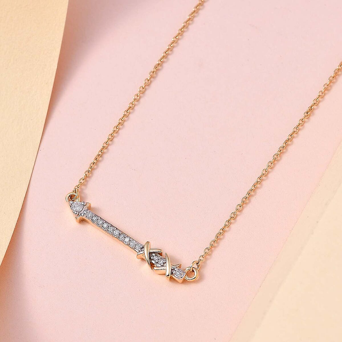 Luxoro 14K Yellow Gold G-H I2 White Diamond Arrow Necklace 18 Inches 0.09 ctw image number 1
