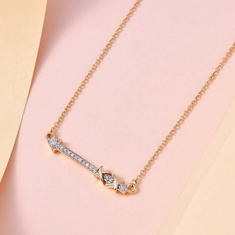 Luxoro 14K Yellow Gold G-H I2 White Diamond Arrow Necklace 18 Inches 0.09 ctw