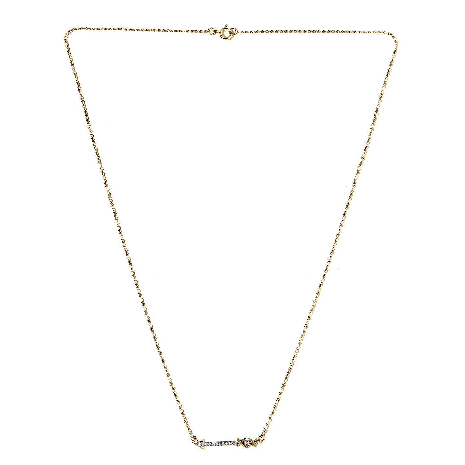 Luxoro 14K Yellow Gold G-H I2 White Diamond Arrow Necklace 18 Inches 0.09 ctw