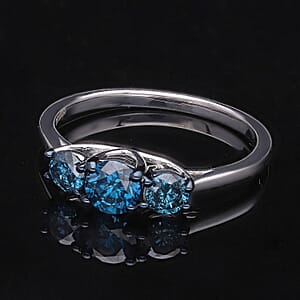 Luxoro 10K White Gold Venice Blue Diamond I1-I2 Trilogy Ring (Size 7.0) 1.00 ctw