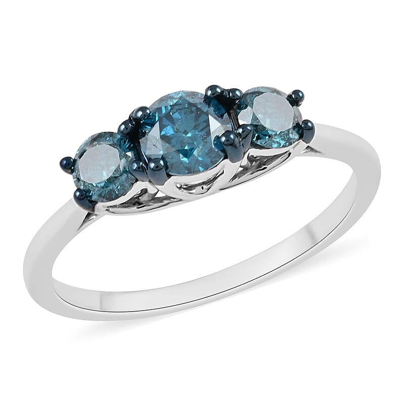 Luxoro 10K White Gold Venice Blue Diamond I1-I2 Trilogy Ring (Size 9.0) 2 Grams 1.00 ctw
