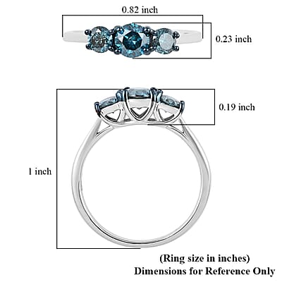 Luxoro 10K White Gold Venice Blue Diamond I1-I2 Trilogy Ring (Size 9.0) 2 Grams 1.00 ctw