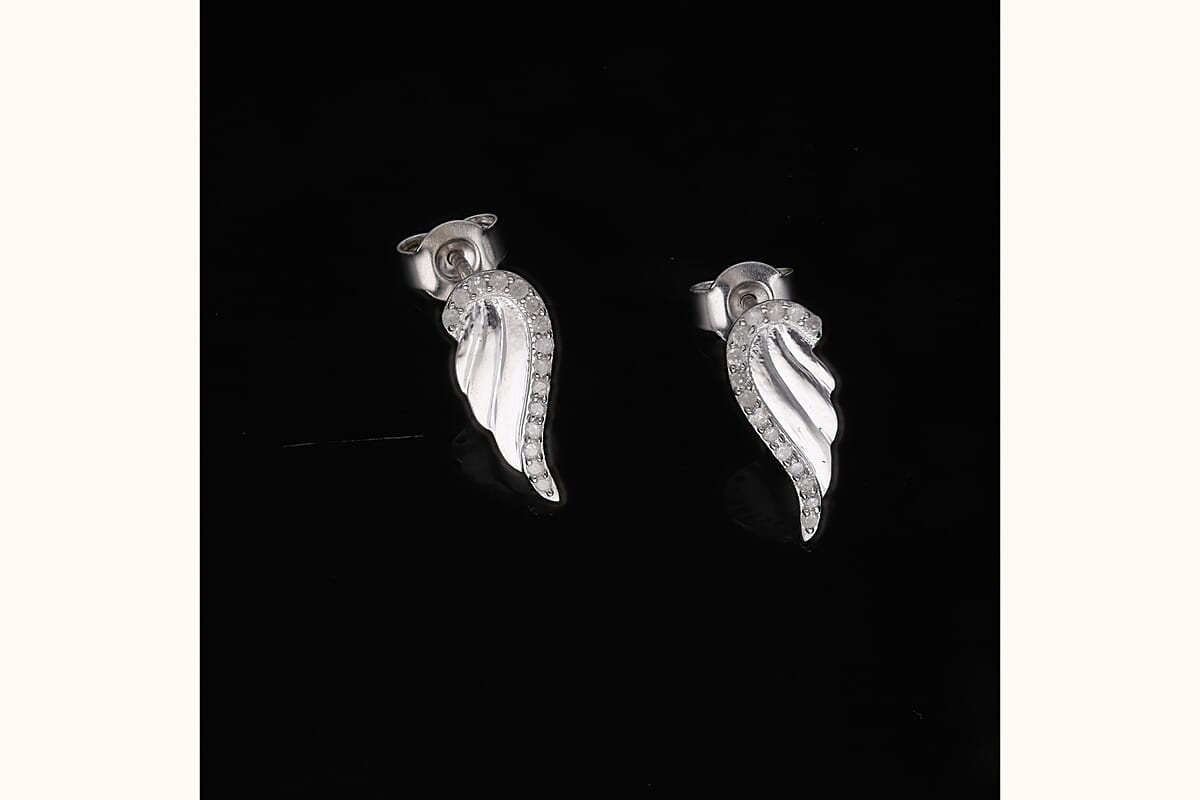 Diamond Angel Wing Stud Earrings in Platinum Over Sterling Silver 0.20 ctw image number 1