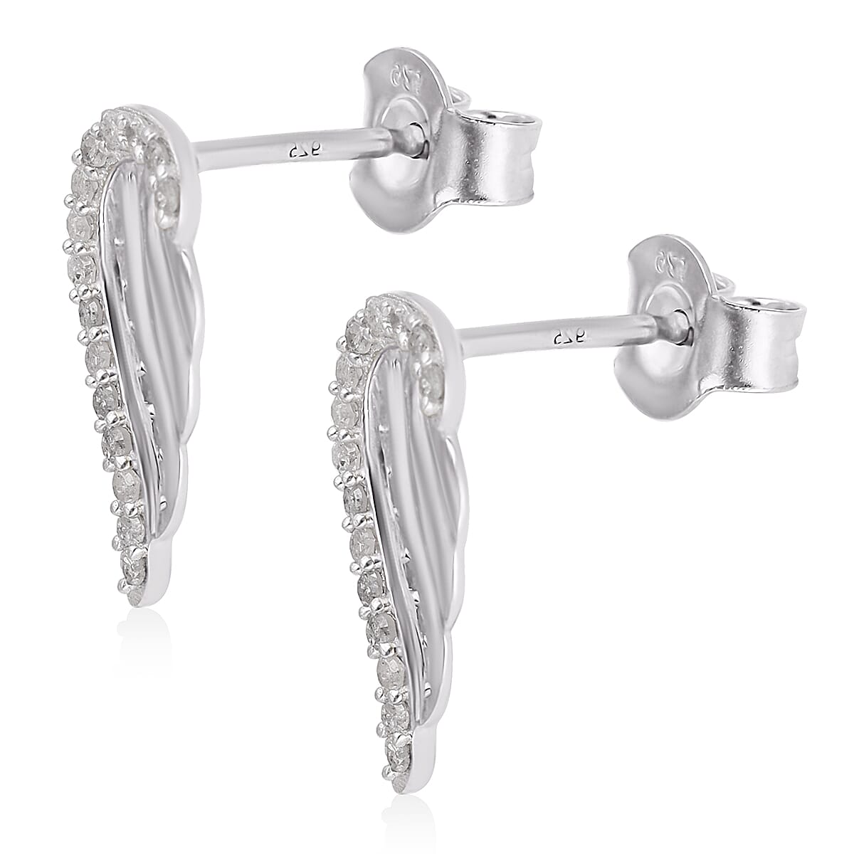 Diamond Angel Wing Stud Earrings in Platinum Over Sterling Silver 0.20 ctw image number 3