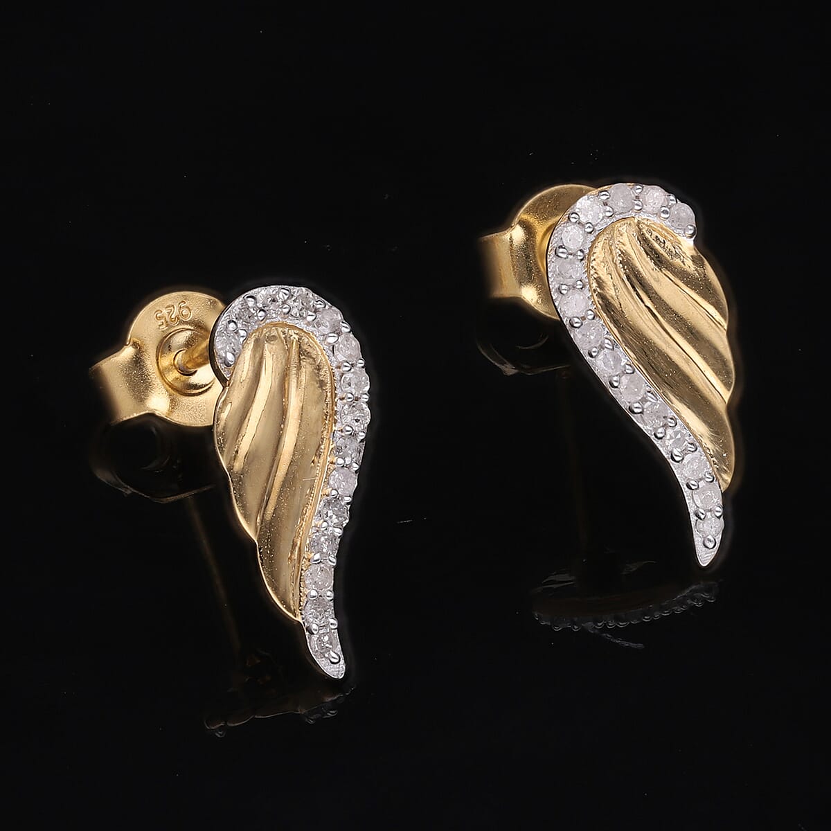 Diamond Angel Wing Stud Earrings in Vermeil Yellow Gold Over Sterling Silver 0.20 ctw image number 1