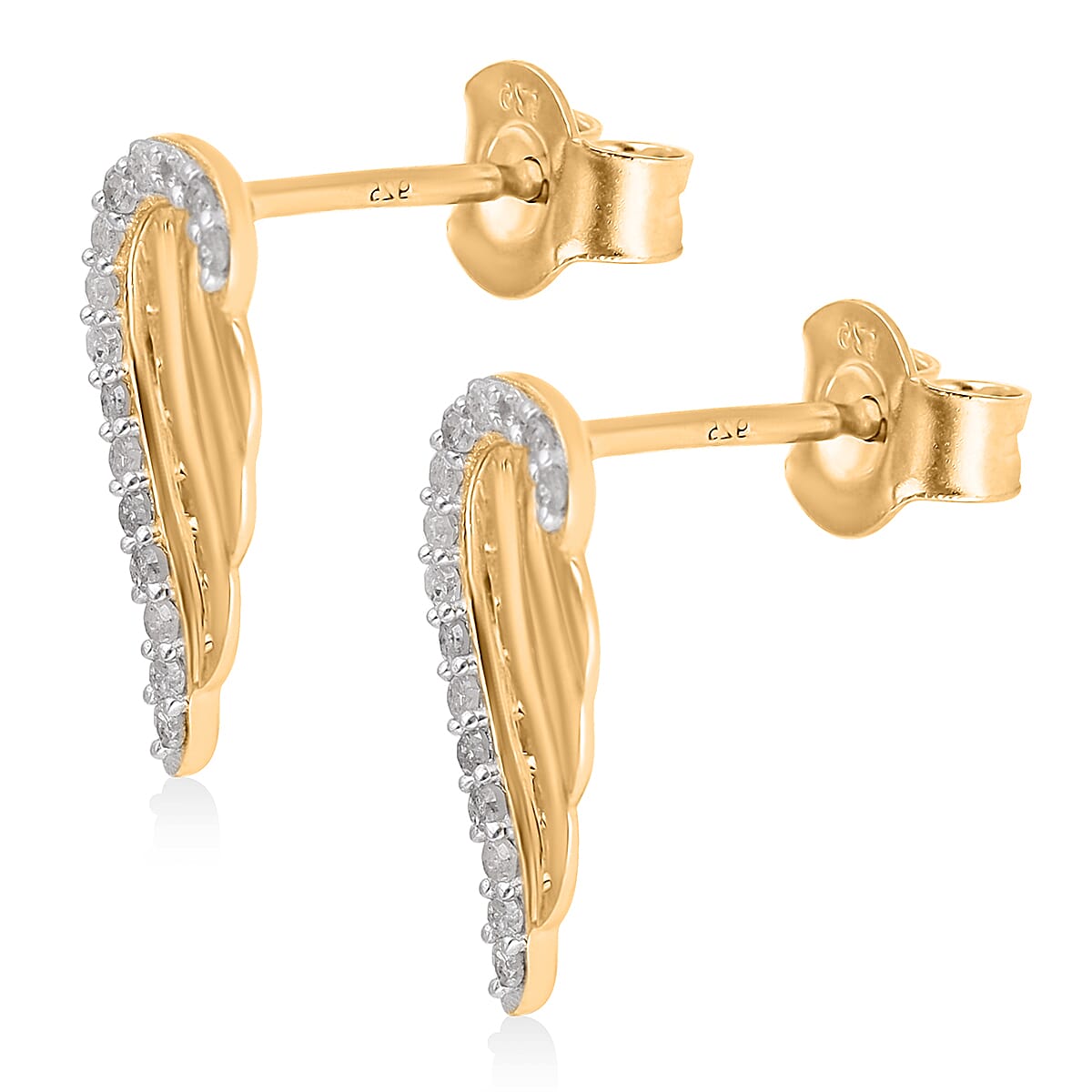 Diamond Angel Wing Stud Earrings in Vermeil Yellow Gold Over Sterling Silver 0.20 ctw image number 3