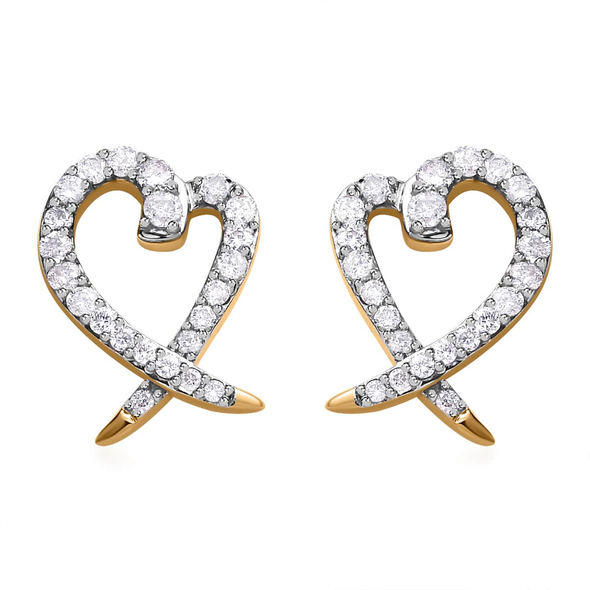 Mother’s Day Gift Luxoro 14K Yellow Gold G-H I2 Diamond Stud Heart Earrings 0.33 ctw image number 0
