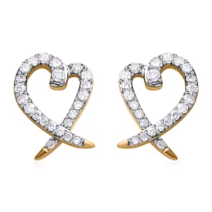 Luxoro 14K Yellow Gold G-H I2 Diamond Stud Heart Earrings 0.33 ctw