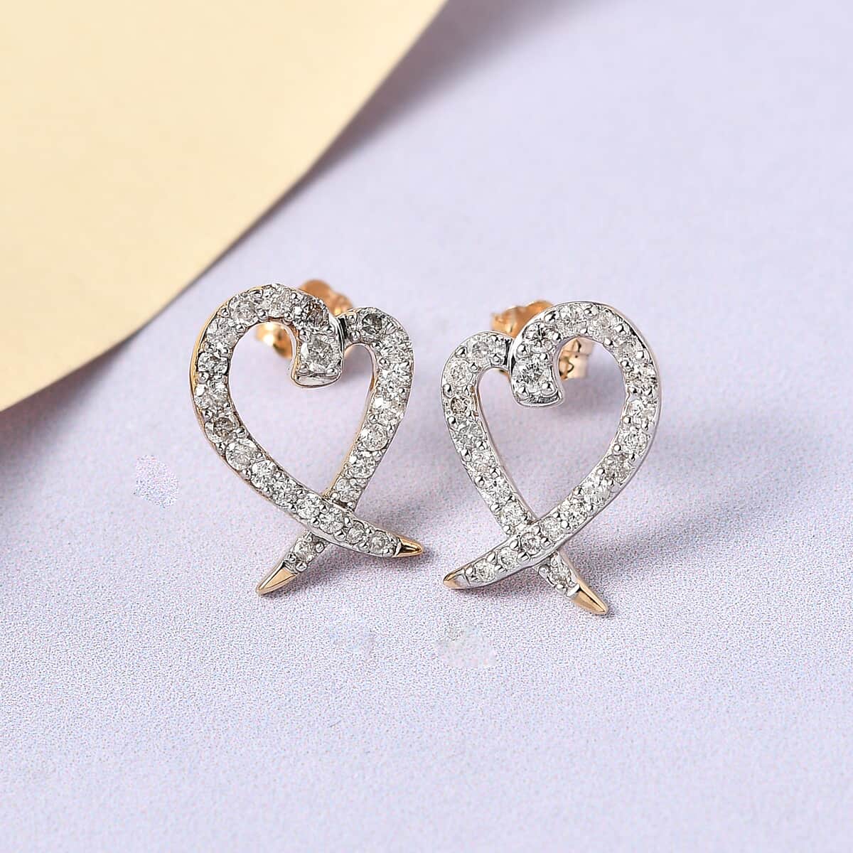 Mother’s Day Gift Luxoro 14K Yellow Gold G-H I2 Diamond Stud Heart Earrings 0.33 ctw image number 1