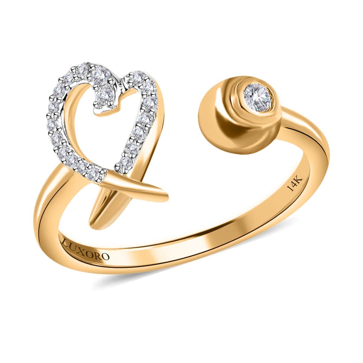 Luxoro 14K Yellow Gold G-H I2 Diamond XO Heart Open Band Ring 0.15 ctw image number 0