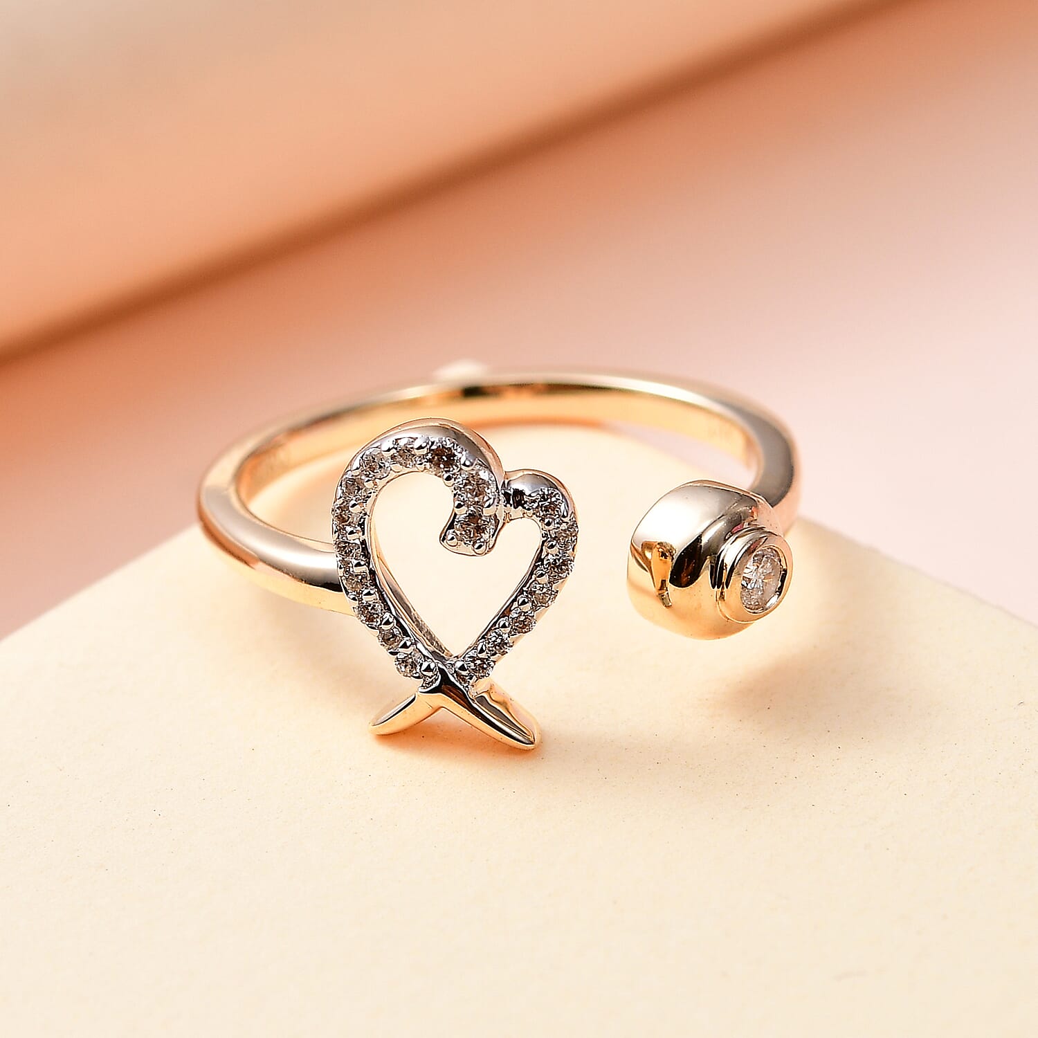 Luxoro 14K Yellow Gold G-H I2 Diamond XO Heart Open Band Ring (Size 6.0) 0.15 ctw