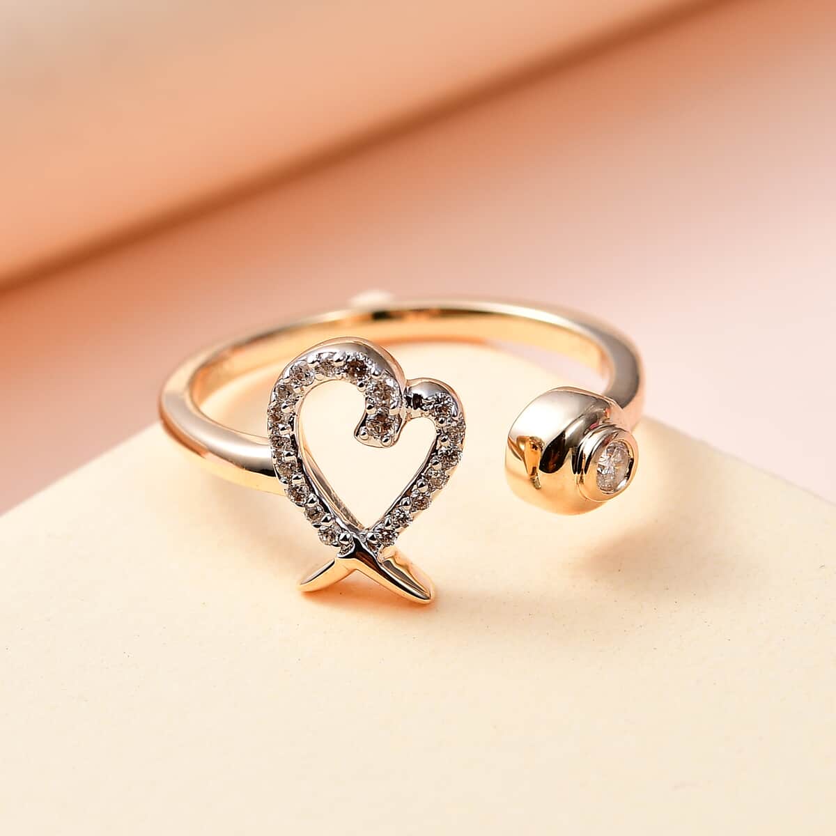 Luxoro 14K Yellow Gold G-H I2 Diamond XO Heart Open Band Ring 0.15 ctw image number 1