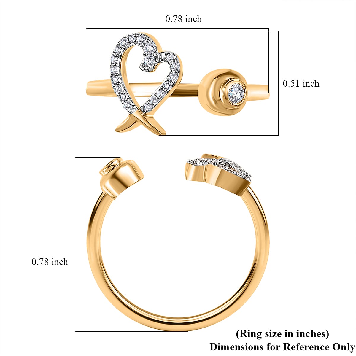 Luxoro 14K Yellow Gold G-H I2 Diamond XO Heart Open Band Ring (Size 6.0) 0.15 ctw