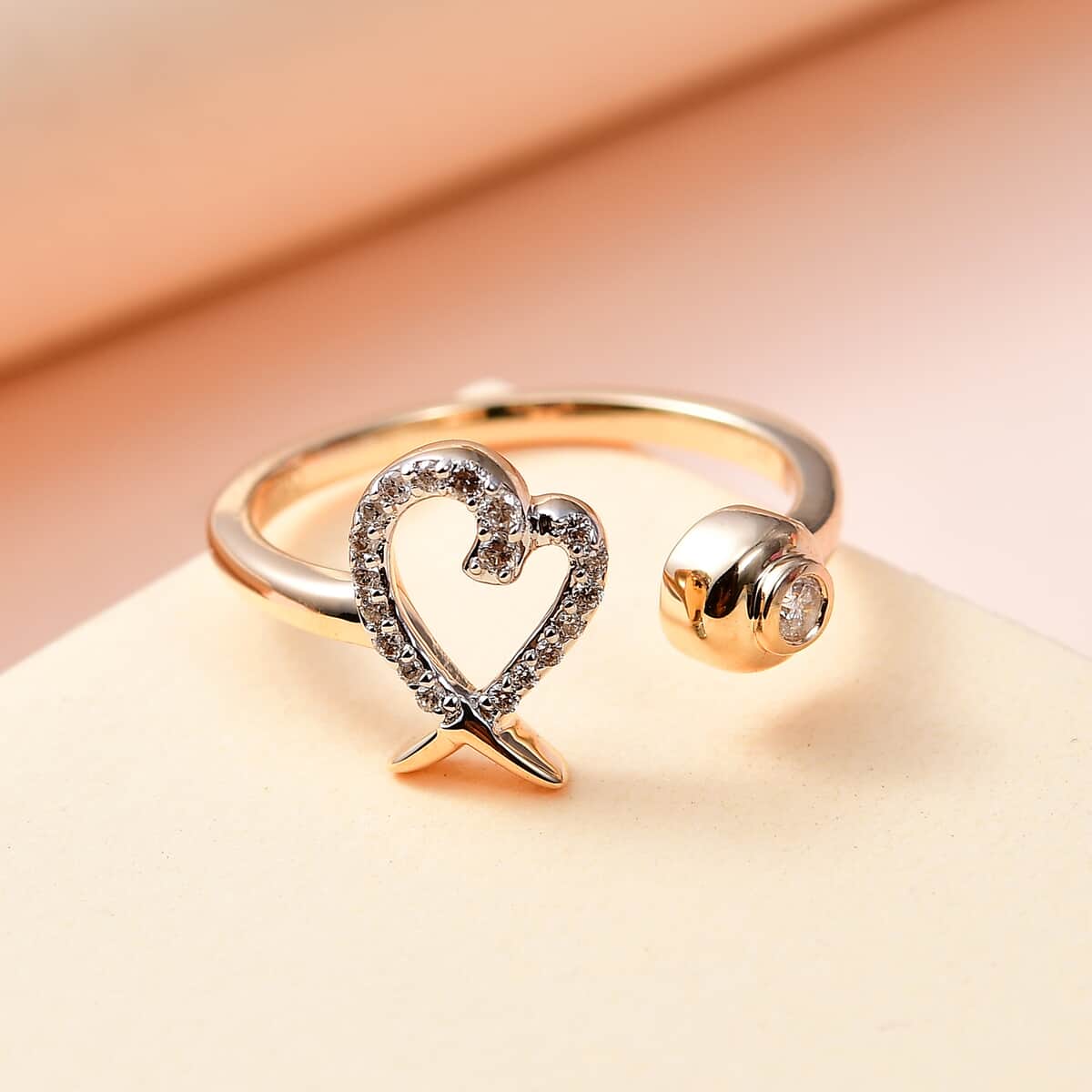 Luxoro 14K Yellow Gold G-H I2 Diamond XO Heart Open Band Ring (Size 8.0) 0.15 ctw image number 1