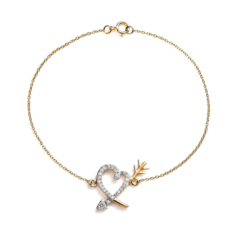 Luxoro 14K Yellow Gold G-H I2 Diamond Heart and Arrow Bracelet (7.25 In) 0.25 ctw