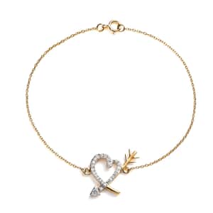 Luxoro 14K Yellow Gold G-H I2 Diamond Heart and Arrow Bracelet (7.25 In) 0.25 ctw