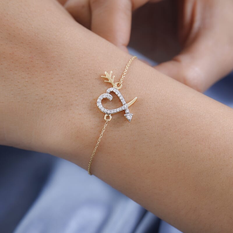 Luxoro 14K Yellow Gold G-H I2 Diamond Heart and Arrow Bracelet (7.25 In) 0.25 ctw