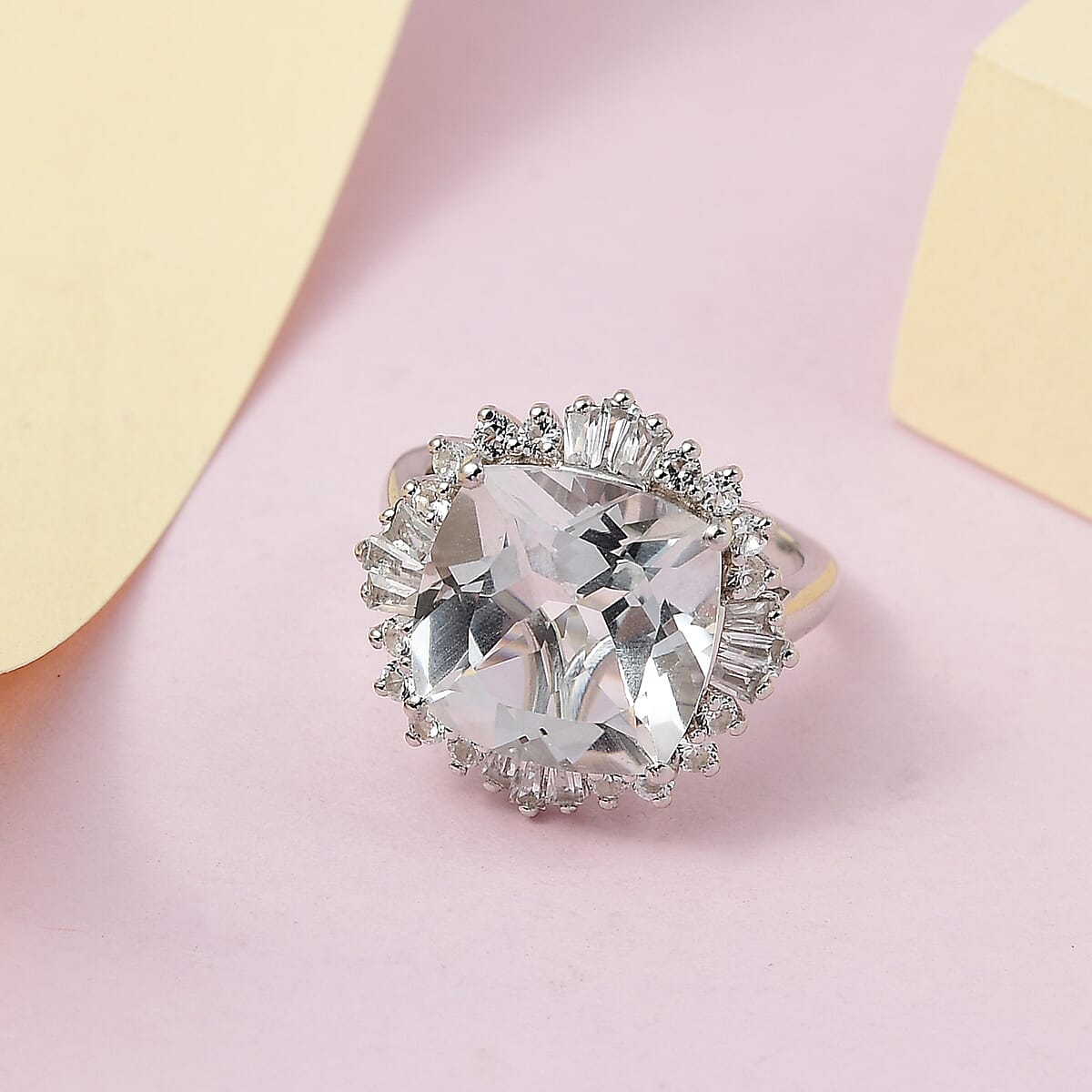 White Topaz Ballerina Halo Ring in Platinum Over Sterling Silver (Size 7.0) 9.50 ctw image number 1