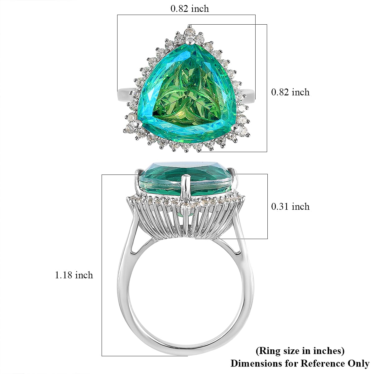 Trinlty Cut Peacock Quartz (Triplet) and White Zircon Ring in Platinum Over Sterling Silver 9.15 ctw image number 5