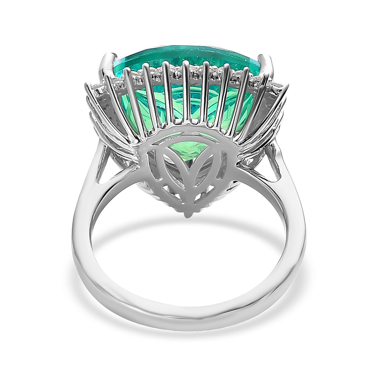 Trinity Cut Peacock Quartz (Triplet) and White Zircon Ring in Platinum Over Sterling Silver (Size 6.0) 9.15 ctw image number 4